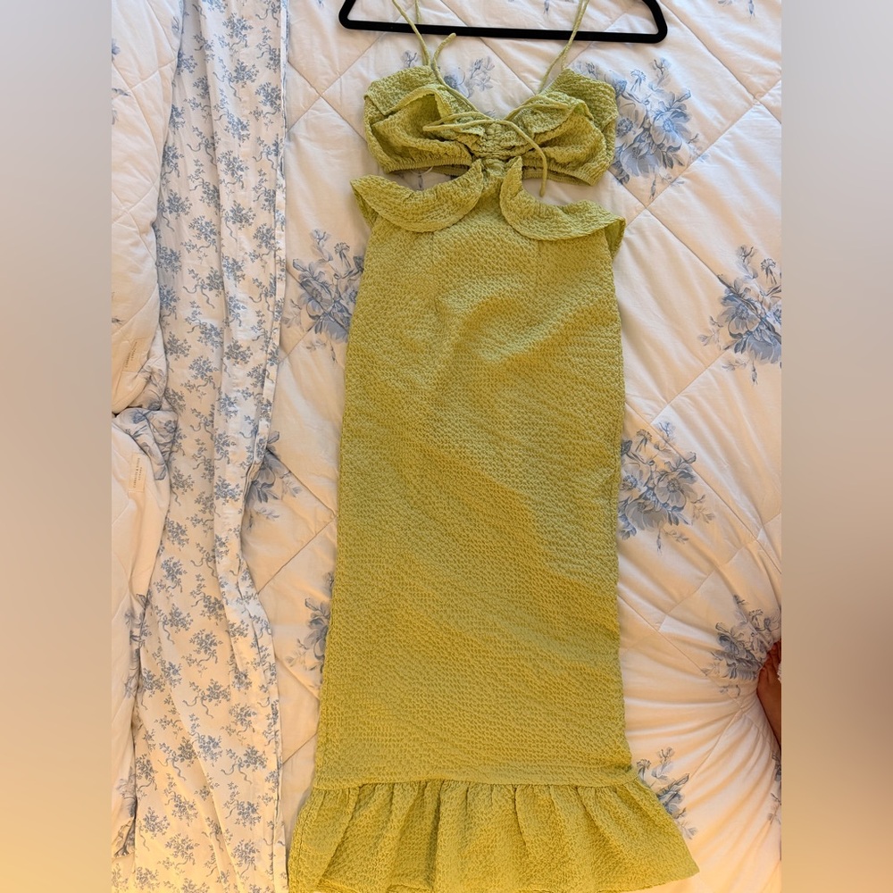 Textured Lime Green Strapless Maxi Dress
